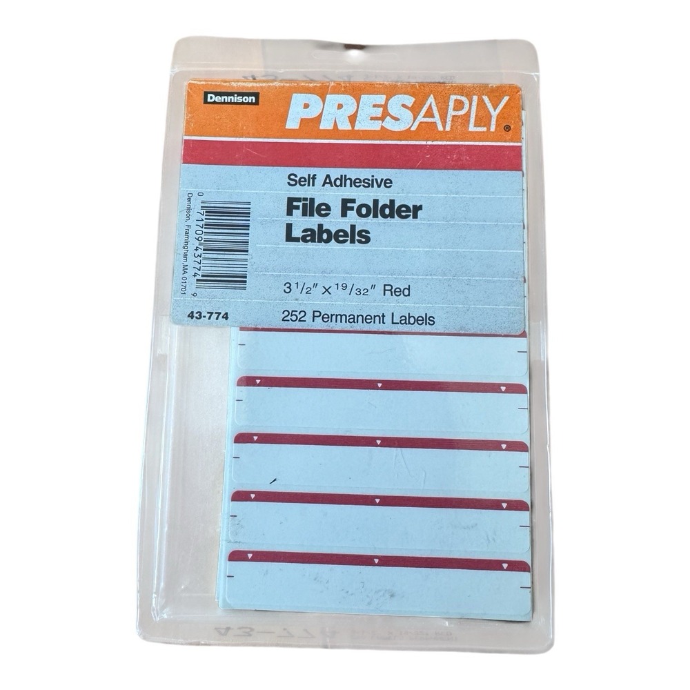 Vintage Dennison PRESAPLY File Folder Labels 43-774 Red 450+ Self Adhesive READ